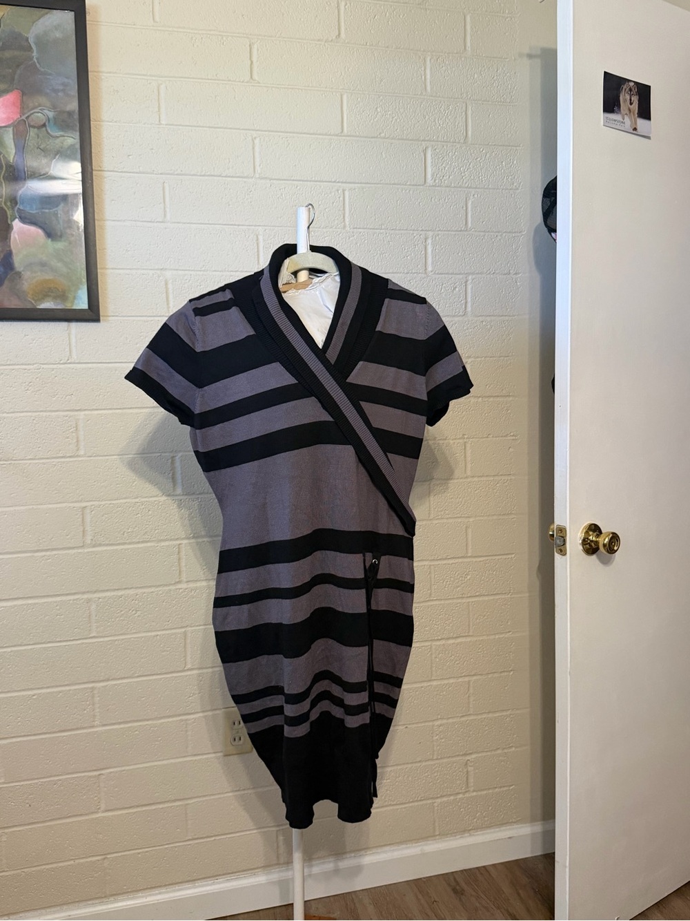 Say What? Black and Gray Striped Midi Sweater Dress